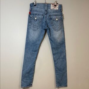 True religion women’s straight-leg washed blue jean vintage style older patch